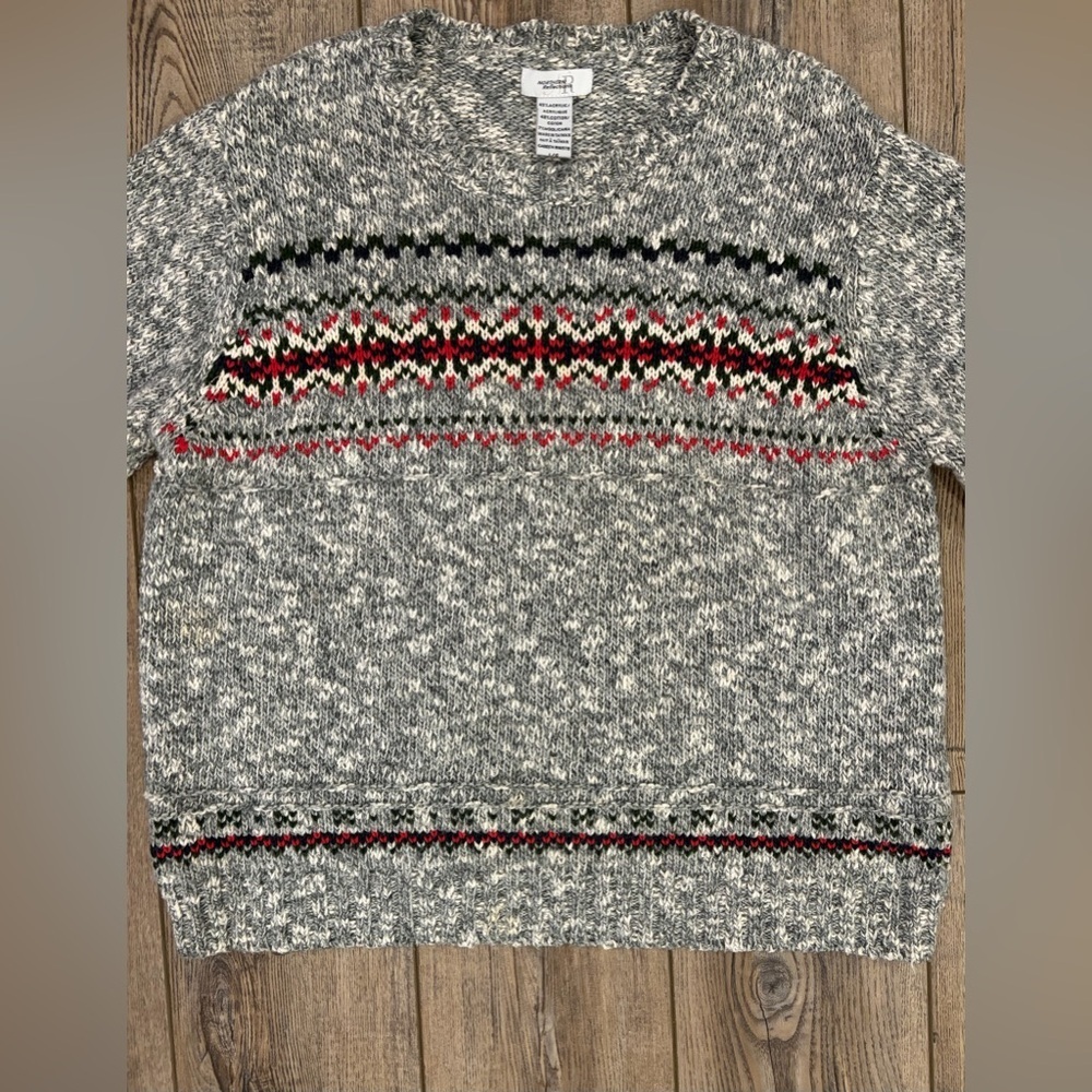 Vintage Northern Reflections Nordic Fair Isle Sweater Gray Wool Blend Size L
